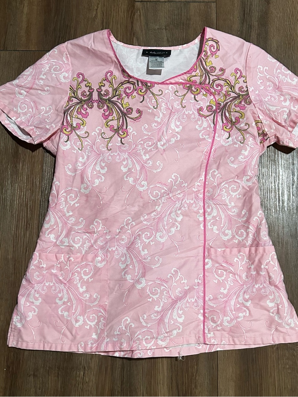 Y2K BABY PHAT Scrub Top M Pink Pockets Whimsy Fairy Core nurse dental tech